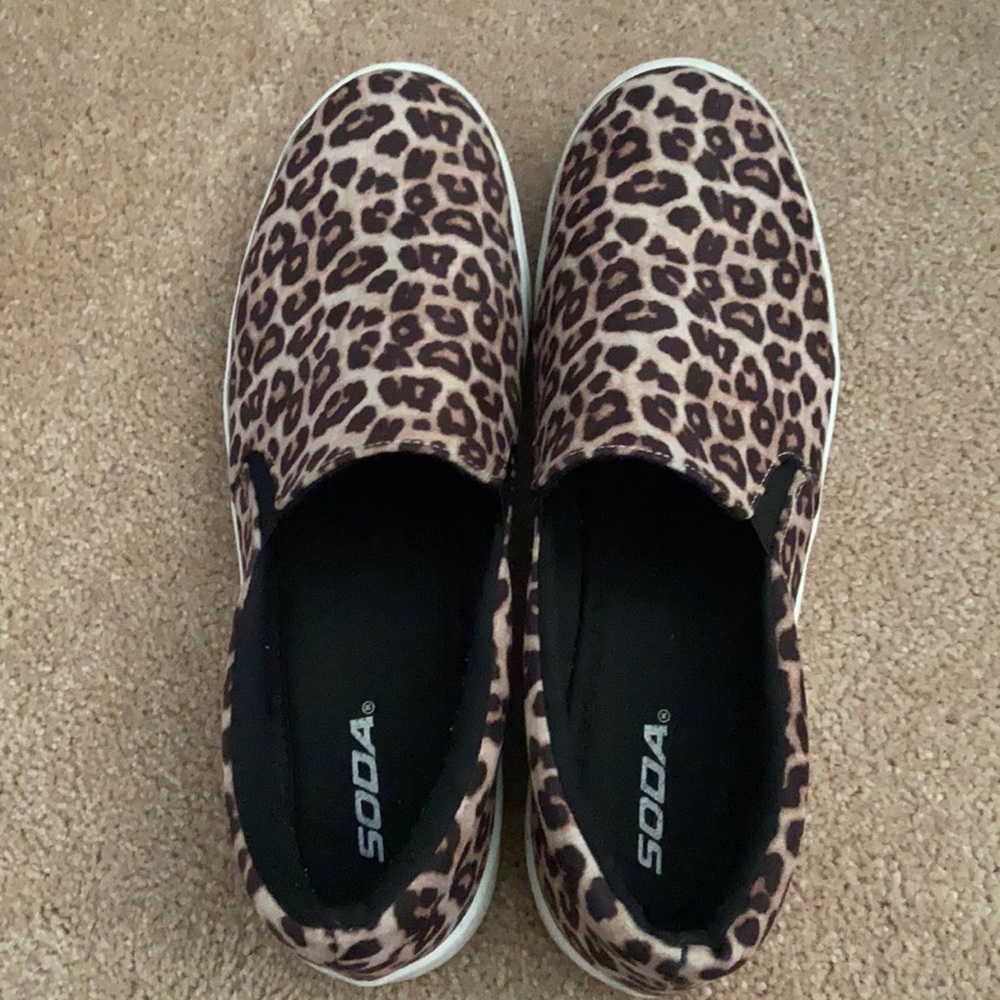 Soda Leopard slip ons. Size 10